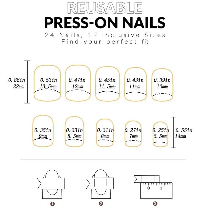 ARTAUG 24 pièces brillant rose presse sur ongles moyen carré faux ongles style élégant faux ongles c