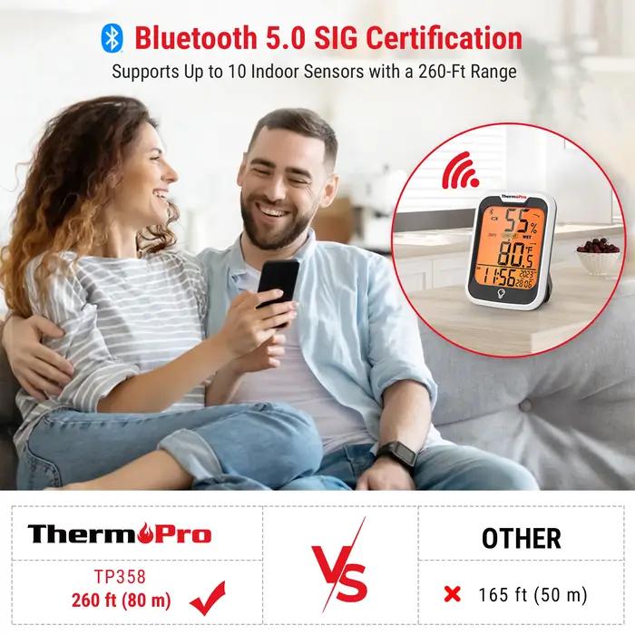 ThermoPro TP358 rétro-éclairage Bluetooth, Station météo à chiffres, thermomètre et hygromètre d'int