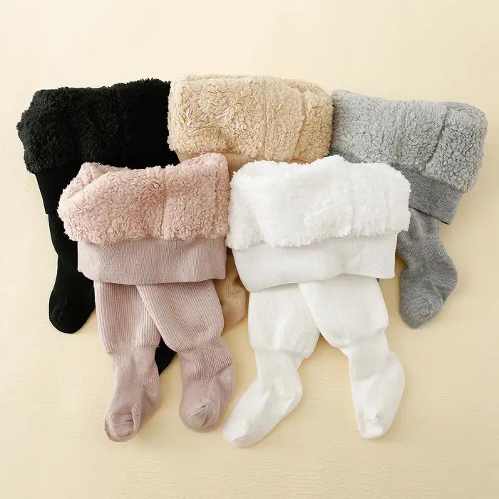 Leggings doublés de rayures Polar Smile pour bébé fille, collants chauds en coton épais, garde au ch