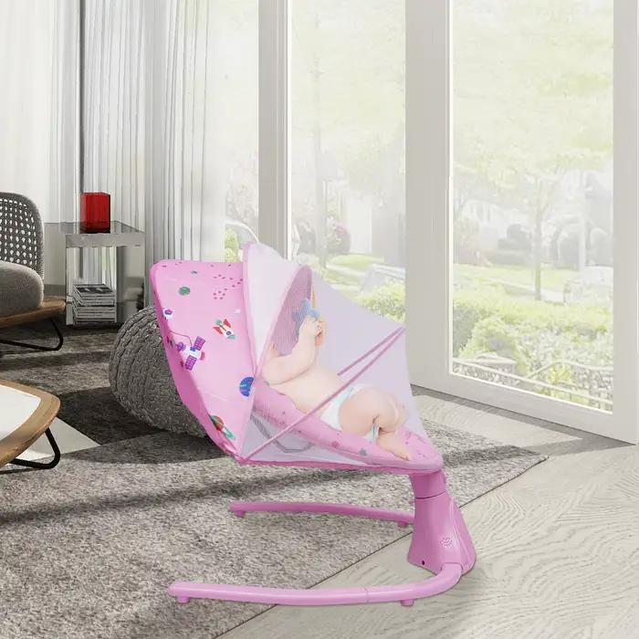 Transat bébé rose, réglable sur 3 positions et 4 vitesses de balancement, 12 berceuses Bluetooth, ca