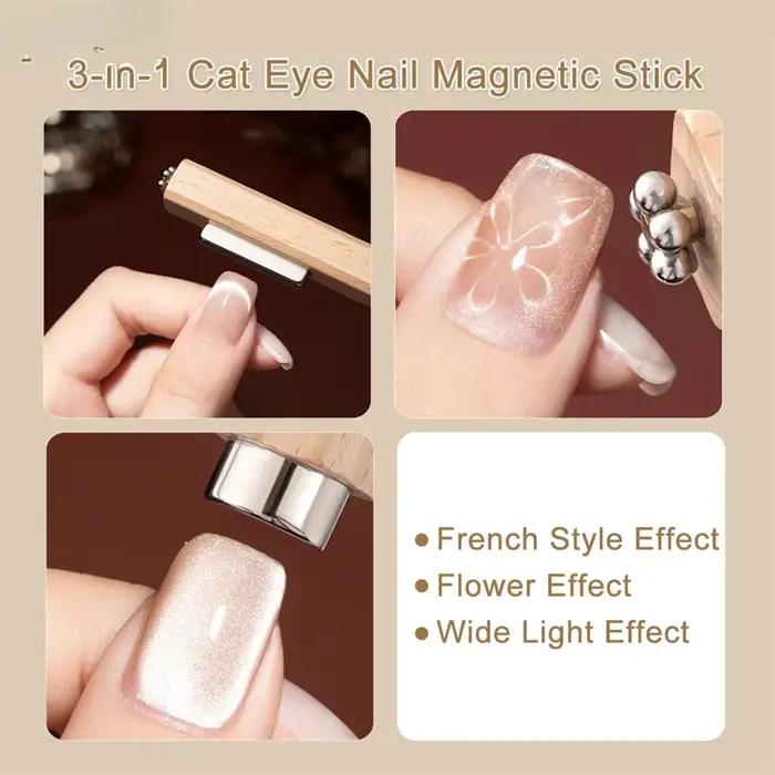 Cube magnétique œil de chat 3 en 1 pour ongles, bâton carré magnétique puissant, stylo magnétique, D