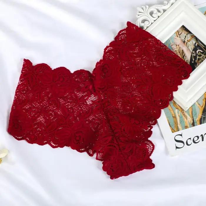 Culottes en Dentelle Florale pour Femme, Taille en V, Couleur Unie, Sous-Vêtements Respirants, Intimes Lingerie Occasions Spéciales