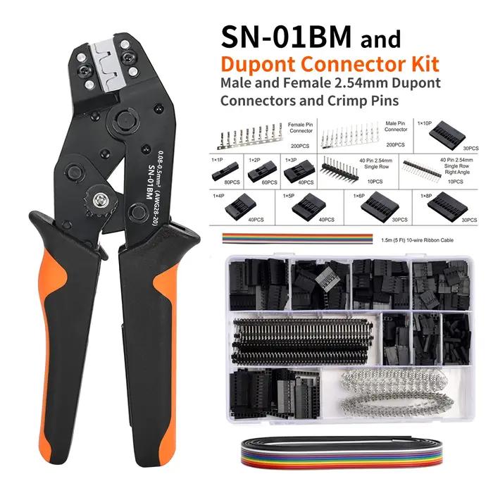 SN-01BM Kit d'outils de sertissage pince à sertir à cliquet avec 1550 connecteurs Dupont 2.54mm et 7
