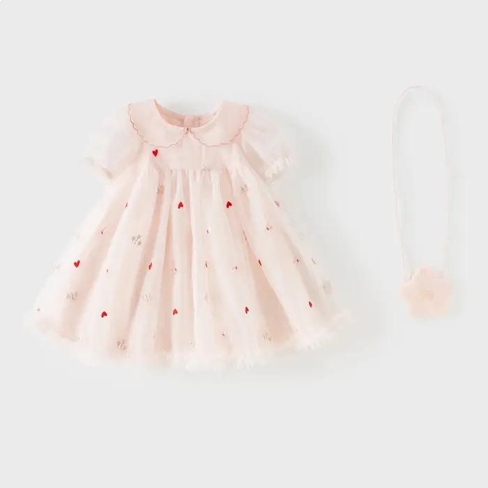 Robe en maille pour enfants Dave Bella, robe de princesse brodée, robe d'été à manches courtes pour