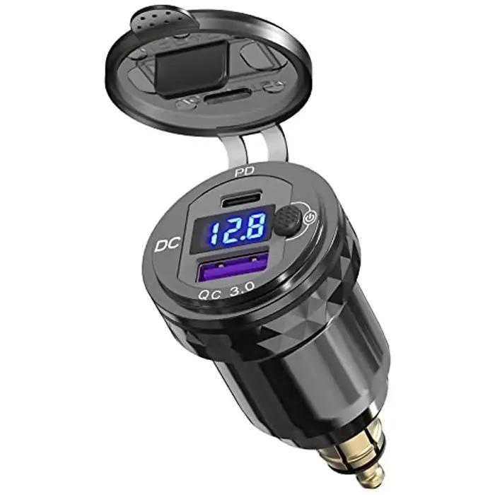 Voltmètre à Charge rapide, prise Hella Din à USB ON-Off 30W USB C PD3.0 QC3.0, étanche, Ducati Trium