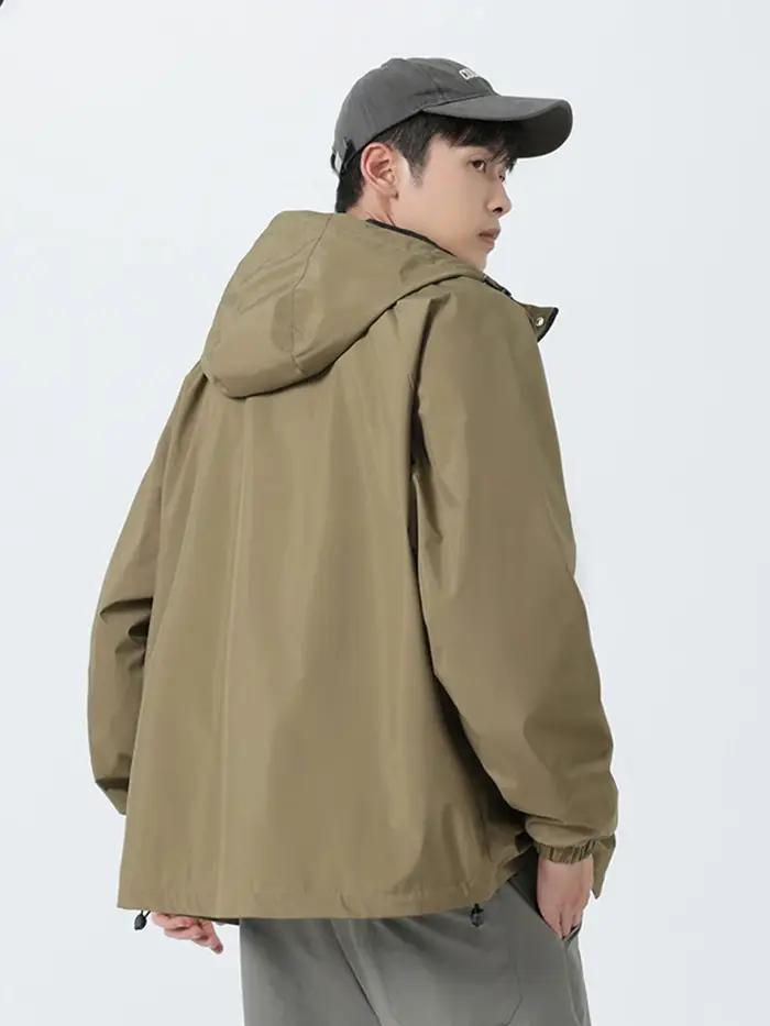 Vestes coupe-vent à capuche pour hommes 100% Polyester extérieur manteau coupe-vent hydrofuge coupe