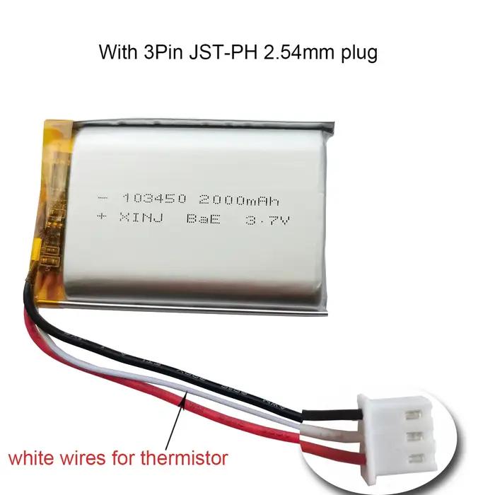 Batterie aste au lithium polymère, thermistance à 3 fils, 3.7V, 2000mAh, 7,4 Wh, 103450, 3 broches,