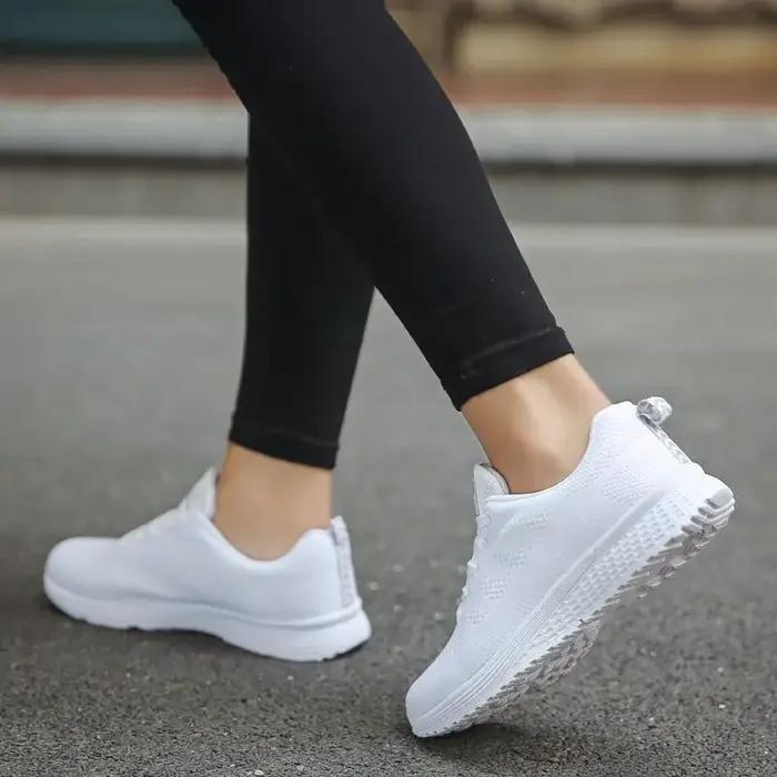 Chaussures décontractées femmes mode - Sneakers plates respirantes maille blanche confortables