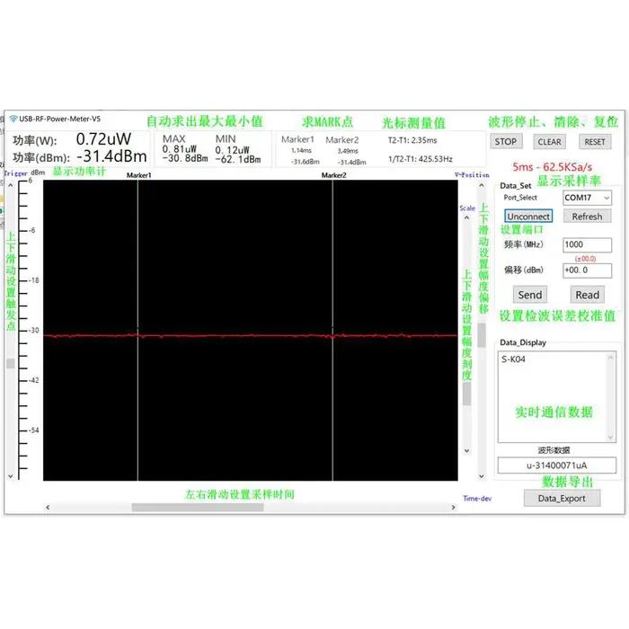 Détecteur de puissance de communication USB, 100K-10GHZ, RF, données d'exportation, logiciel de mesu