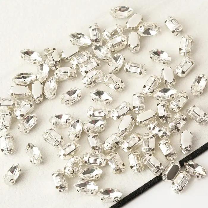 RESEN-Strass en Verre Argenté pour Accessoires de Vêtement, 4x8/6x12/7x15mm
