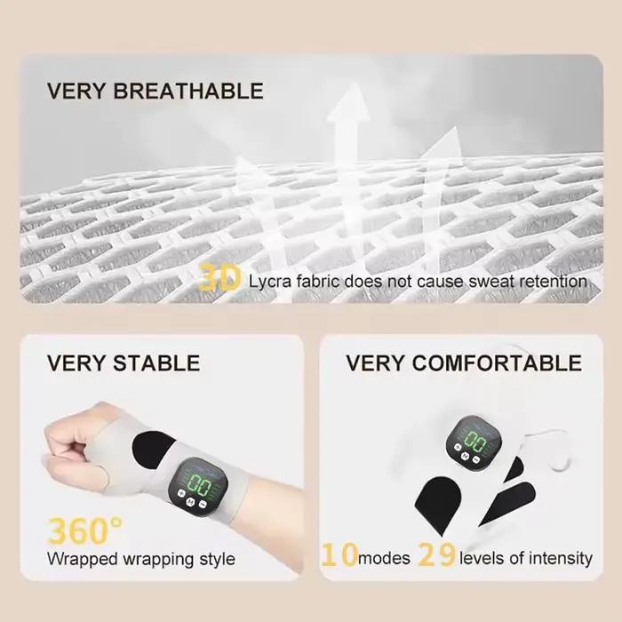 Masseur électrique de poignet et de main sans fil, 10 modes de Massage par Vibration, 29 niveaux de