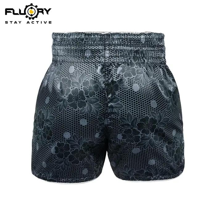 Shorts de Muay Thai brodés rétro imprimés FLUORY, tissu confortable et respirant, shorts d'entraînem
