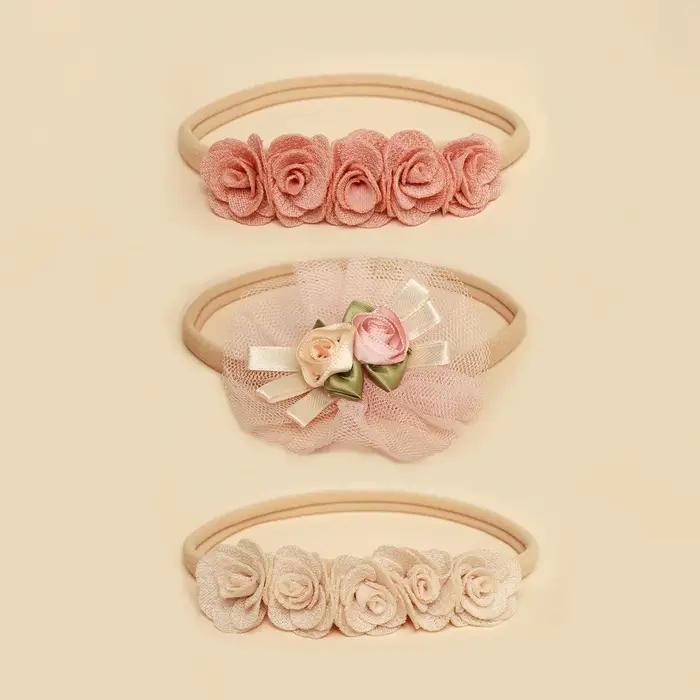 5 pièces rose dentelle Simulation fleurs cheveux accessoires pour nouveau-né fille épissage bandeau