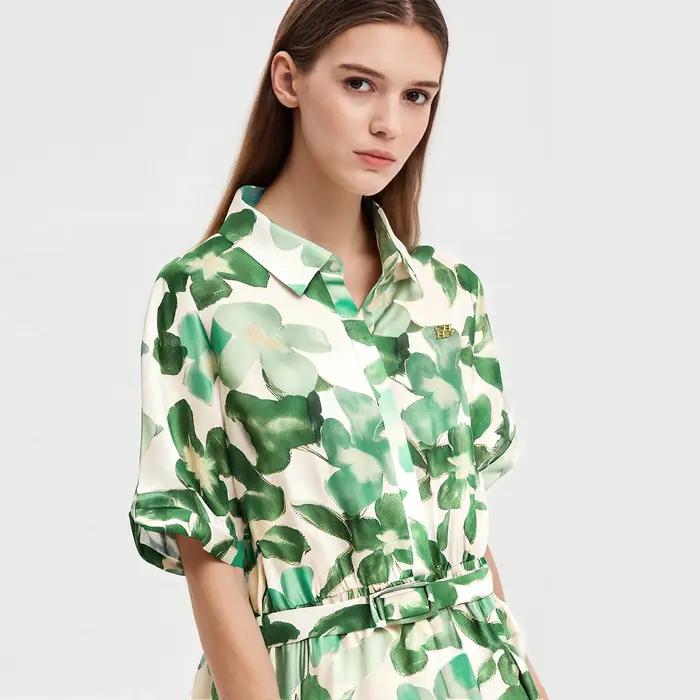 CHCH robe femme nouvelle robe longue femme imprimé fleur verte avec ceinture