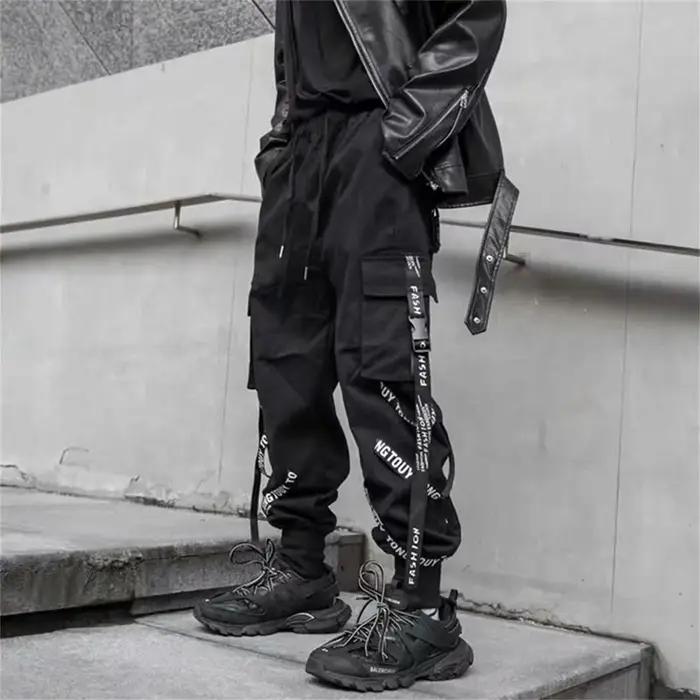 Pantalon Cargo noir pour hommes, jogging, Streetwear japonais, Hip Hop, Hippie, Techwear, pantalon à