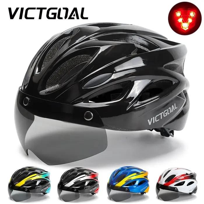 Casque de vélo homme avec lunettes UV400 intégrées système de ventilation et lumière arrière LED sécurité vélo MTB motorisé Roller
