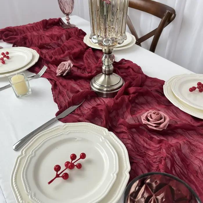 Chemin de Table en gaze bordeaux, 4 paquets, tissu drapé d'arrière-plan Semi-transparent pour mariag
