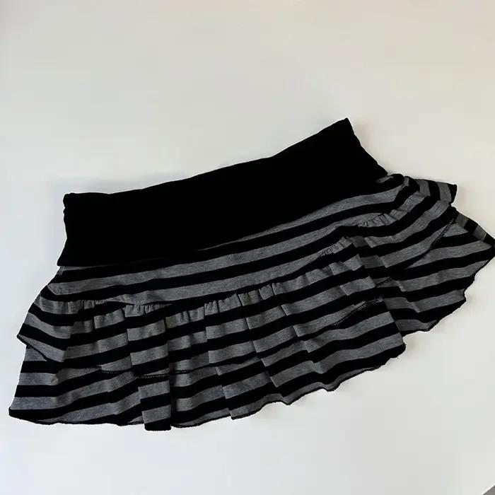 Mini jupe à volants rayée noire et grise, vêtements pour femmes Y2K Grunge, taille haute, taille éla