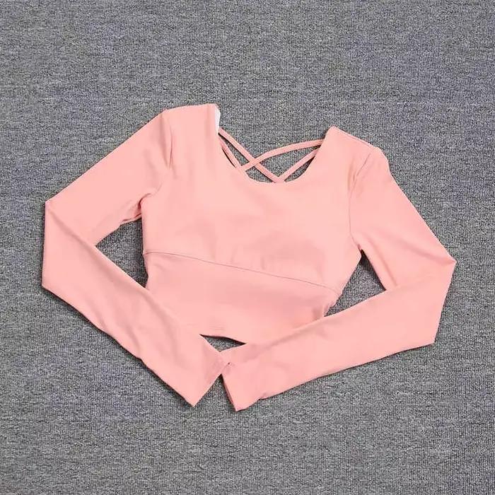 Haut yoga femme manches longues soutien-gorge intégré - Combinaison fitness séchage rapide pour entraînement pilates