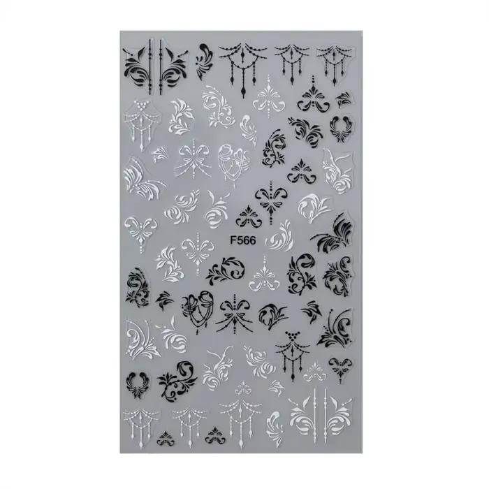 Autocollants 3D fleurs en dentelle noire et blanche pour Nail Art, étiquette auto-adhésive à ligne g