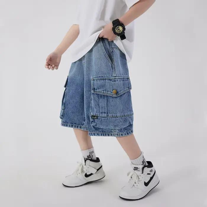 UNITIM – short d'été en coton pour garçons, avec imprimé lettres, short en jean élégant pour enfants
