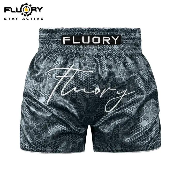 Shorts de Muay Thai brodés rétro imprimés FLUORY, tissu confortable et respirant, shorts d'entraînem
