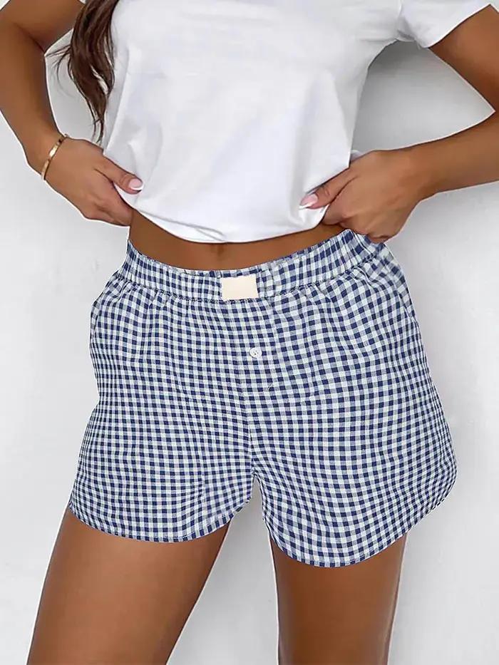 Short à carreaux pour adolescentes, ceinture élastique, Pull-On, tenue de salon décontractée, couleu