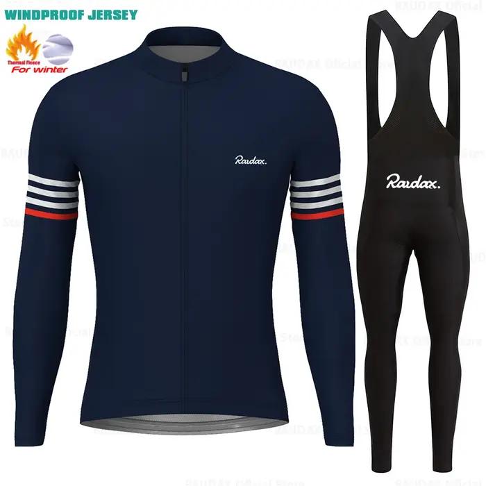 Raudax-Vêtements de cyclisme d'hiver pour homme, ensemble thermique à manches longues, maillot chaud