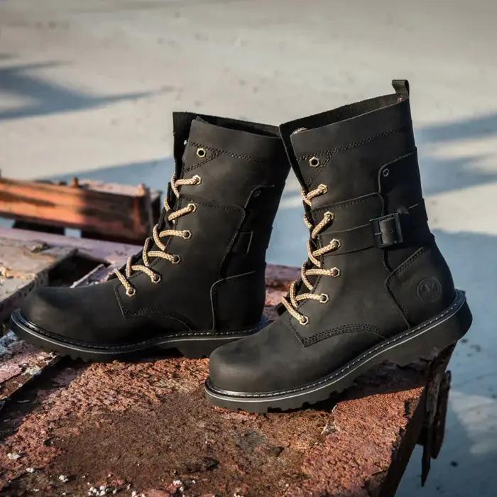 KOWM – chaussures de randonnée en cuir de vache pour hommes, imperméables, tactiques, pour moto, bot