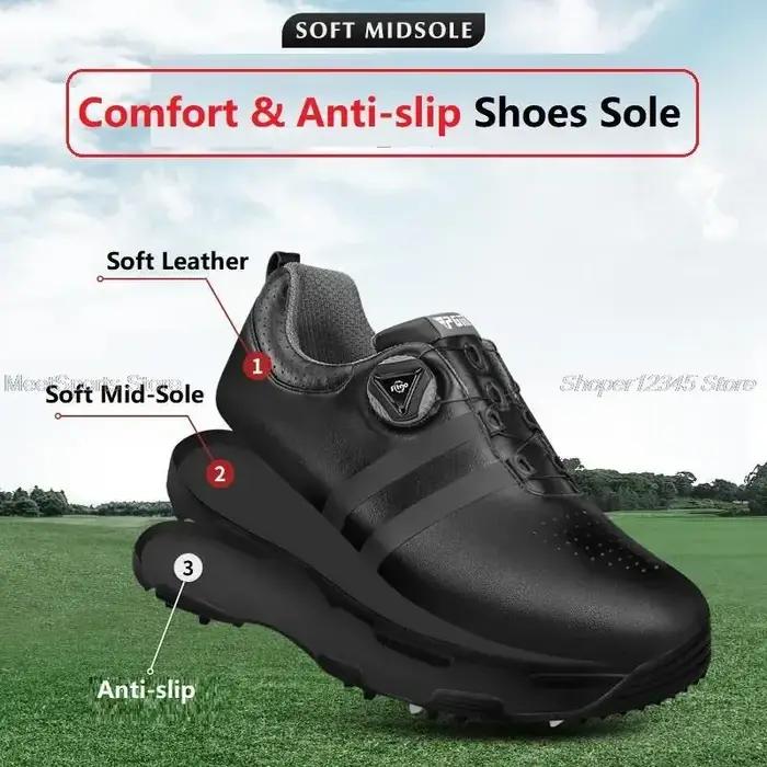 Chaussures de golf Pgm imperméables pour hommes - Baskets antidérapantes avec lacets rotatifs