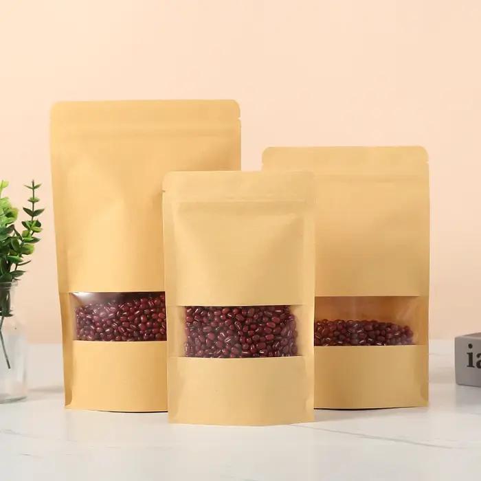 Sac à Fenêtre en Papier Kraft Brun Refermable, à Fermeture Éclair, pour Thérapeute, Grains de Café,