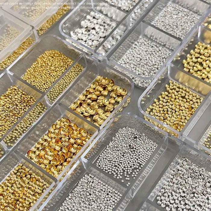 Micro perles de manucure rondes à dos plat, 3400 pièces, 0.8-3mm, taille mixte, Rivets demi-ronds, a