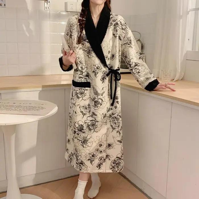 Pyjama de maternité thermique doux pour femme, chemise de nuit ample pour allaitement, robe de nuit