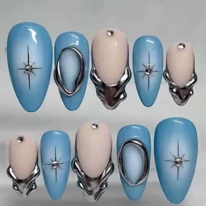 24 pièces 3D vert ondulation Design faux ongles oeil de chat français amande faux ongles conseils fe