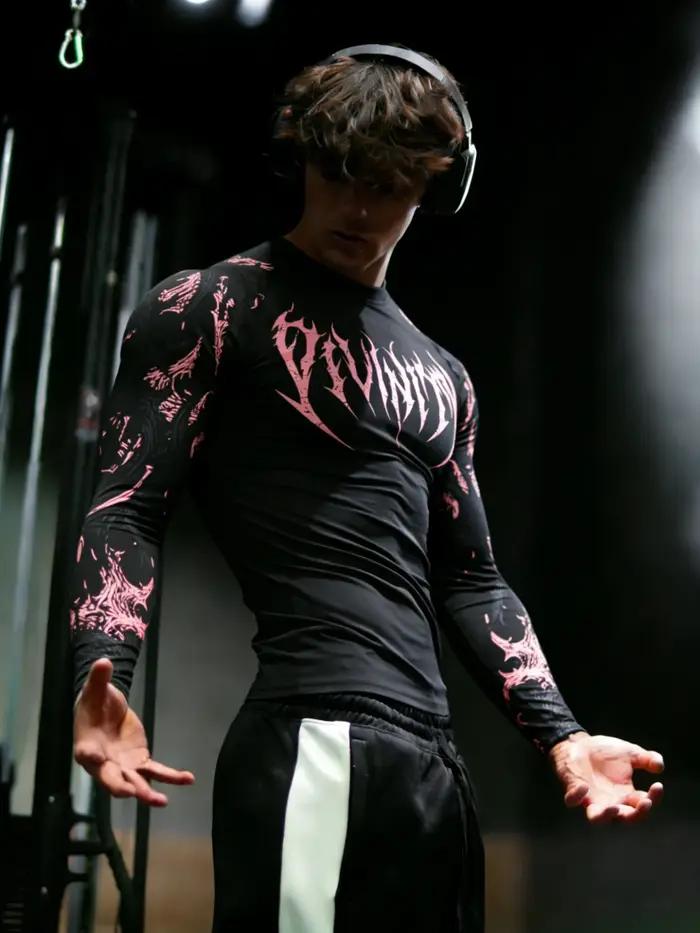 T-shirt à manches longues pour homme, séchage rapide, haute élasticité, coupe ajustée, style gothiqu