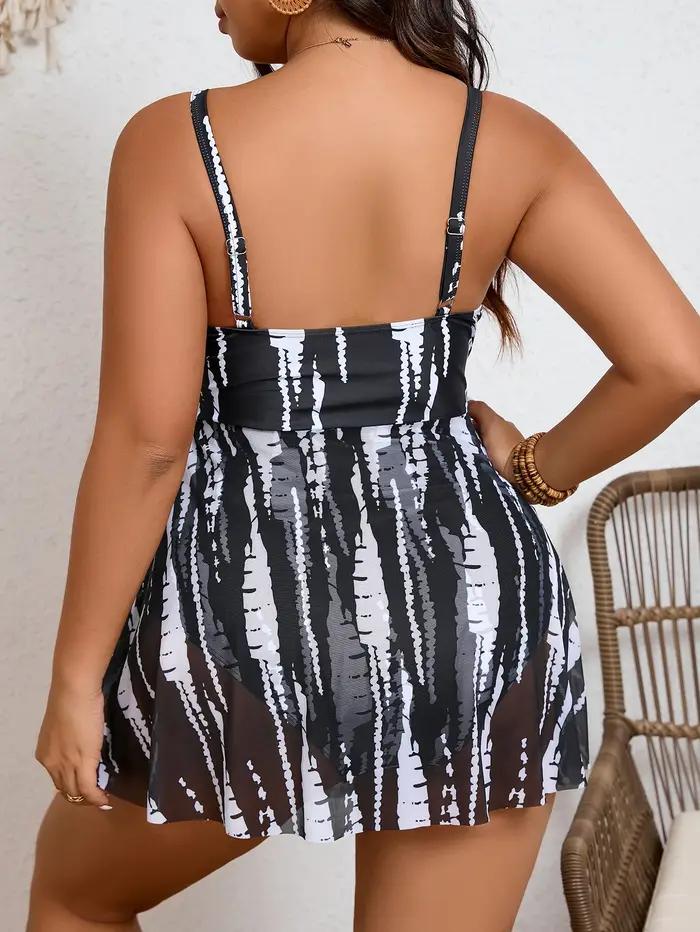 Robe de bain grande taille 2026 femme - Maillot une pièce imprimé bretelles pour tenue plage élégante