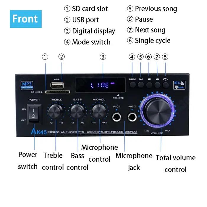 AK45/AK35 800W amplificateur de puissance domestique 2 canaux Bluetooth 5.0 Mini amplificateur de so