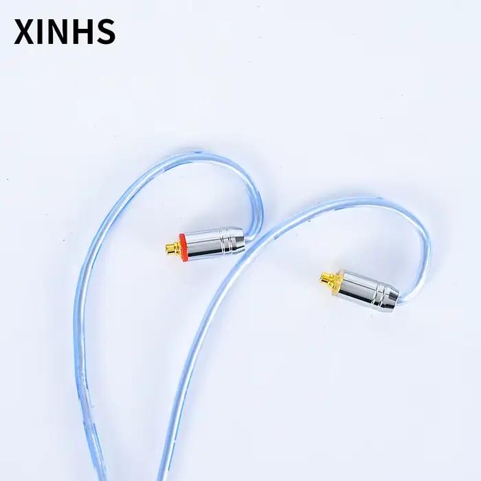 Câble d'écouteurs HIFI plaqué argent en cuivre monocristallin bleu à 2 brins XINHS