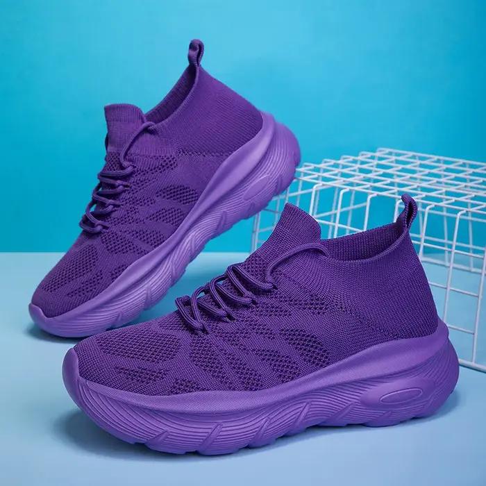 Mode tricot violet femmes chaussettes chaussures confort plate-forme chaussures de sport femmes form