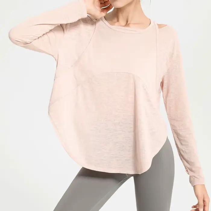 Aadt False-Sweat-shirt de yoga à manches longues pour femme, haut à séchage rapide, chemise d'entraî