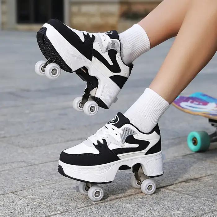 Chaussures à roulettes pour enfants avec 4 roues, patins à roulettes, chaussures de parkour déformab