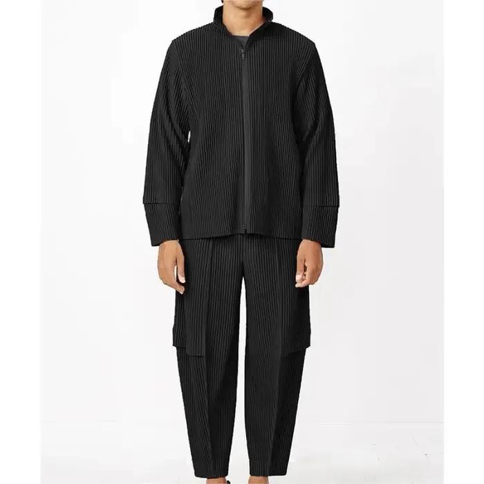 Miyake – veste plissée pour hommes, garde-robe, veste décontractée, ample, manches longues, fermetur