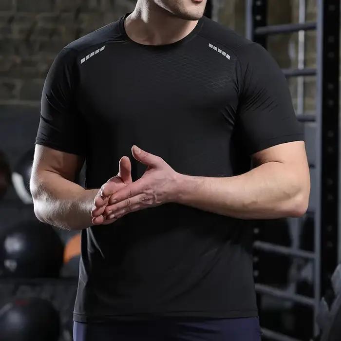 T-shirt sport mince pour hommes - Haut fitness musculaire sec et ajusté