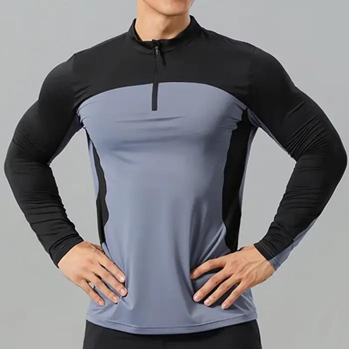 T-shirt à manches longues pour hommes, Sports de plein air, escalade, randonnée, col montant, fermet