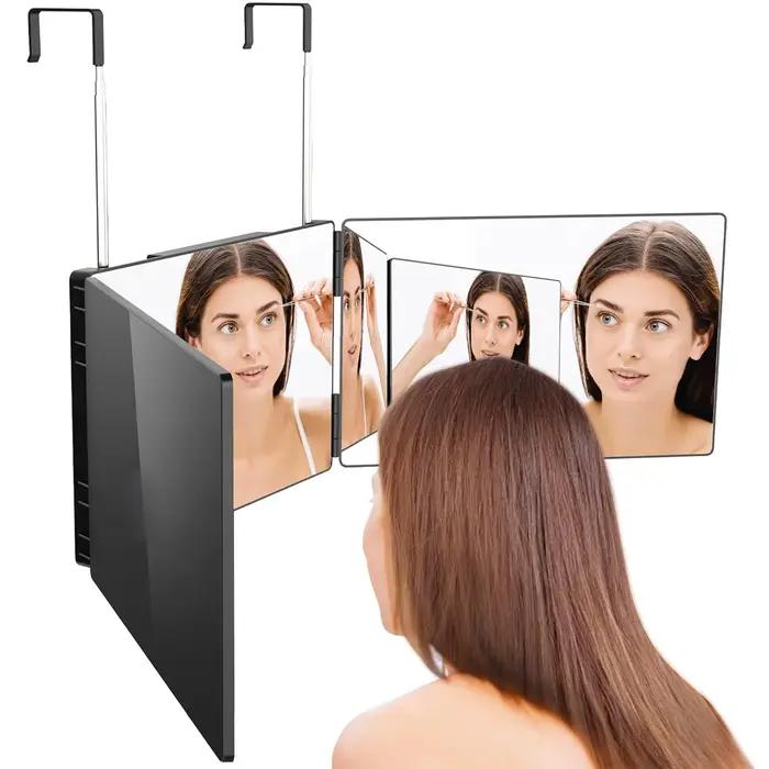 Miroir compact à 3 voies pour couper les cheveux, miroir cosmétique portable à trois volets, miroir