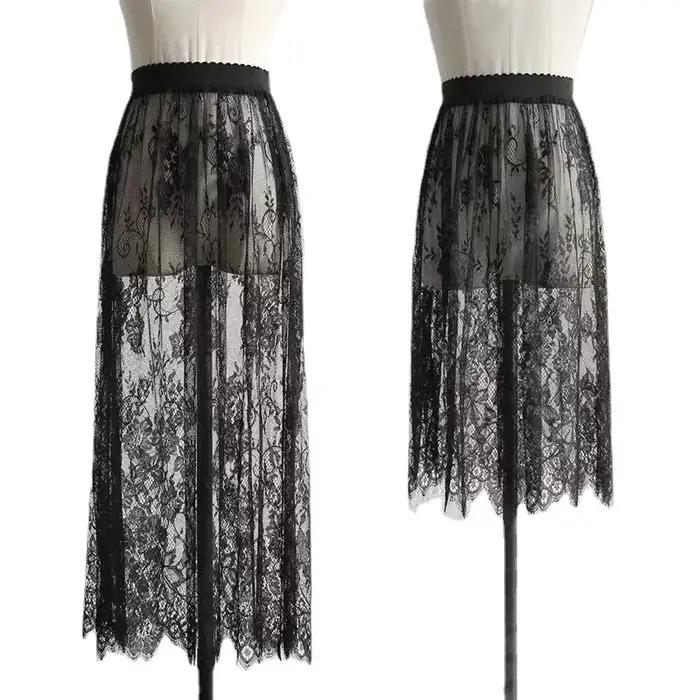 2 longueur élégante jupe noire dentelle blanche transparente longue jupe en Tulle dames élastique ta