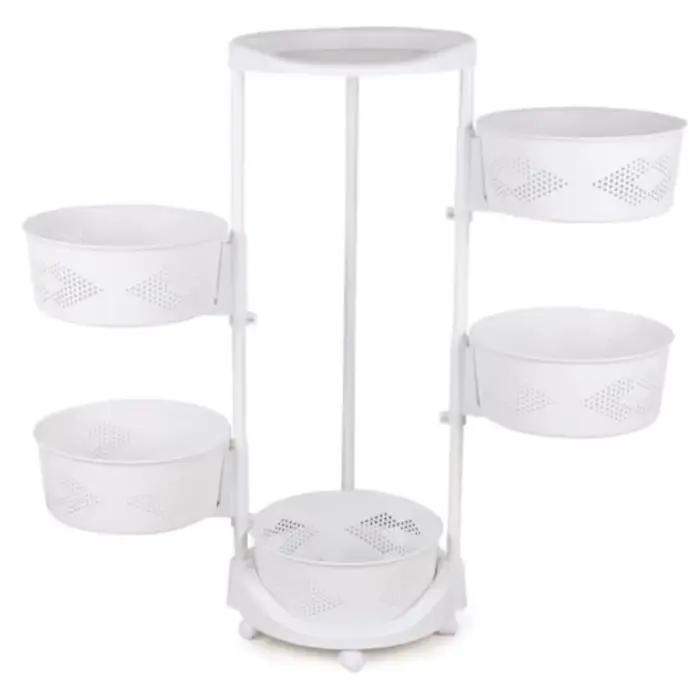 Mir de Rangement de Cuisine Multifonctionnel à 5 Niveaux, Blanc, Rotatif, à Roulettes, pour Légumes