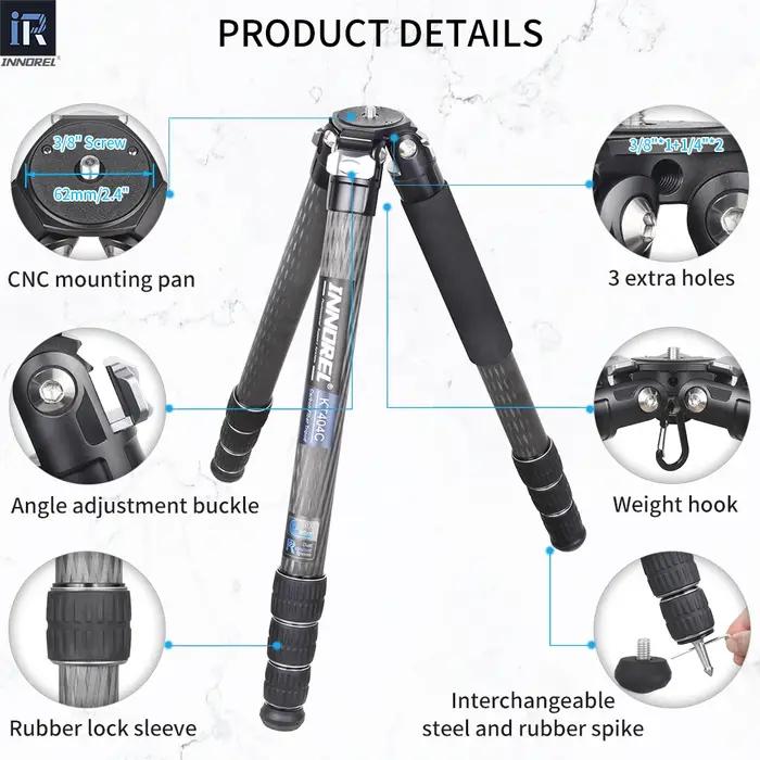 INNOREL – trépied Compact 10X en Fiber de carbone KT404C, pour caméscope vidéo numérique DSLR, suppo