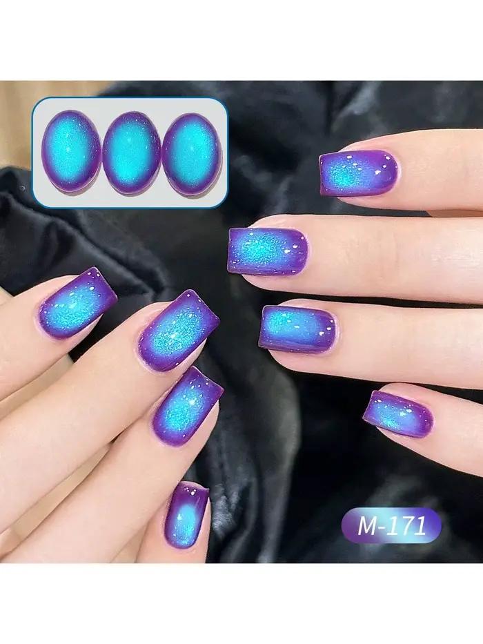 Vernis à ongles gel œil de chat myrtille, durcissement UV LED, gel d'art pour ongles à séchage rapid