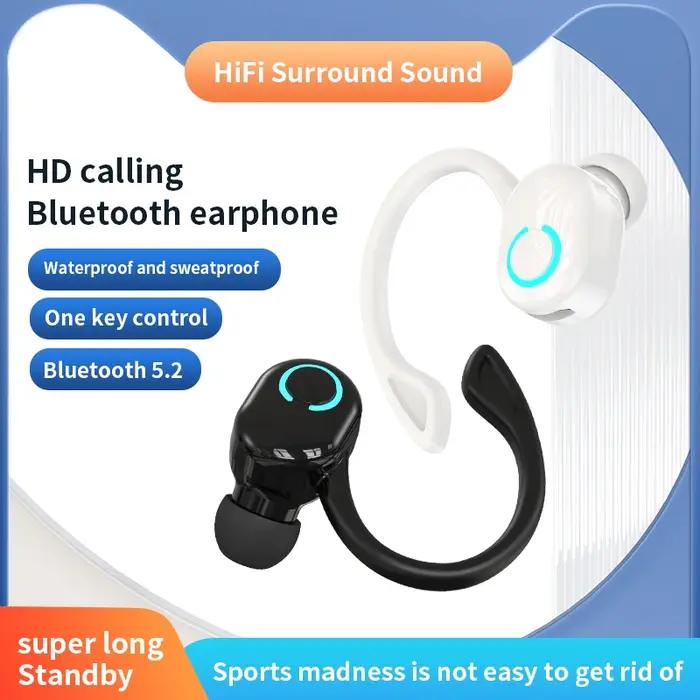 VAORLO-Écouteurs sans fil Bluetooth 5.2 avec micro, crochet d'oreille, casque de sport et de jeu, éc